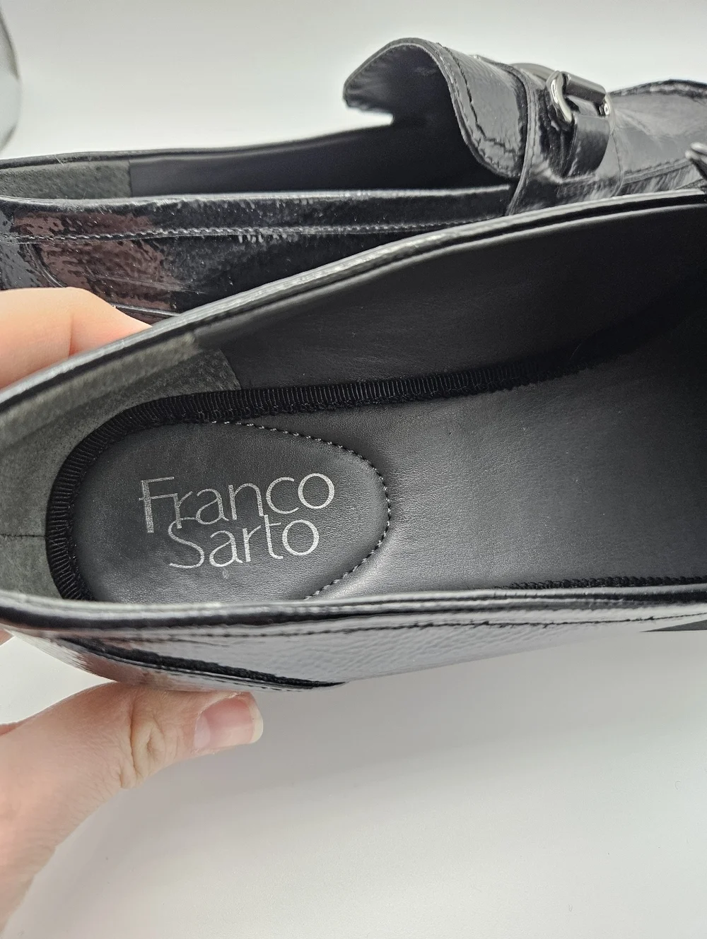 Franco Sarto Bergamot black patent lug sole loafers size 8.5M